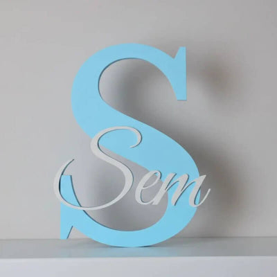 3D Naambord Babyblauw gebroken wit