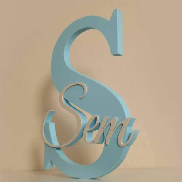 3D Naambord Babyblauw gebroken wit