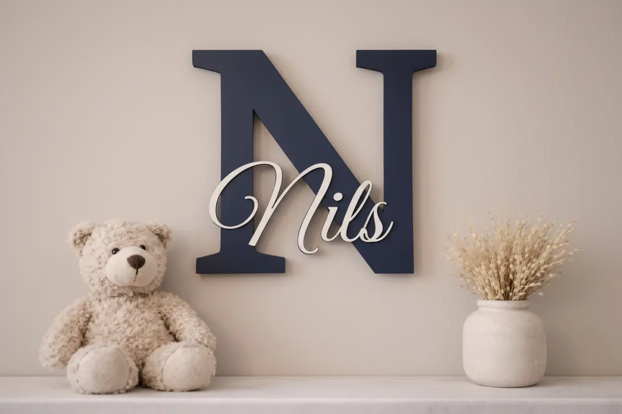 3D Naambord Marine blauw gebroken wit - Made by Suze