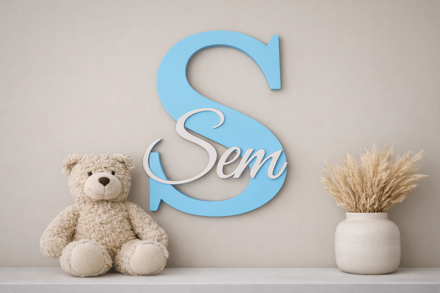 Baby blauwe naamletters kinderkamer