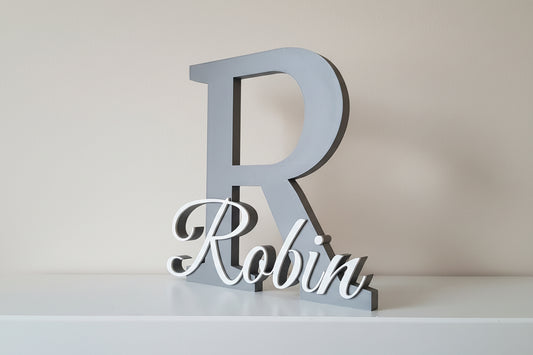 3D Naambord voor de kinderkamer grijs gebroken wit